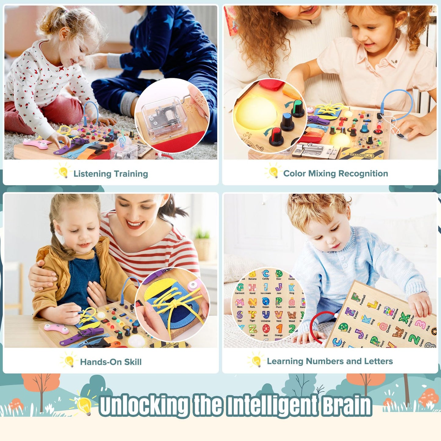 23 In 1 Busy Board Montessori Toys For 1-3 Year Old Wooden Learning Educational Toys For Toddlers With 15 Switches, 26 Led Light