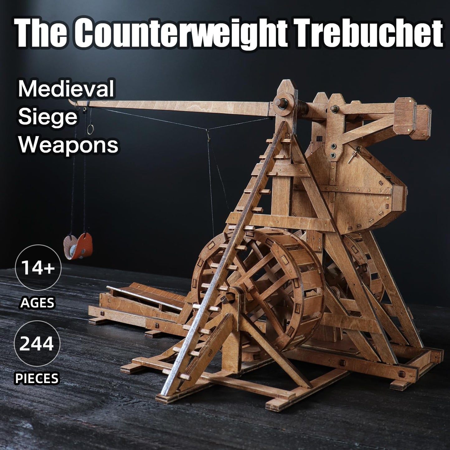 YAQUMW The MINI Counterweight Trebuchet with Wheel Europe Medieval Siege Chariot Catapult  DIY 3D Wooden Puzzles Mechanical Model Kits STEM Projects Tabletop Toy