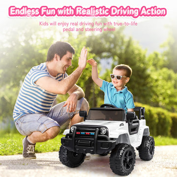 Joymor Ride On Truck With Remote Control, 4 Wheels 12V Battery Powered Kids Car, With Led Headlight/Horn Button/ Mp3 Player/Usb Port/Forward Backward/Kids Girl Boy (White)