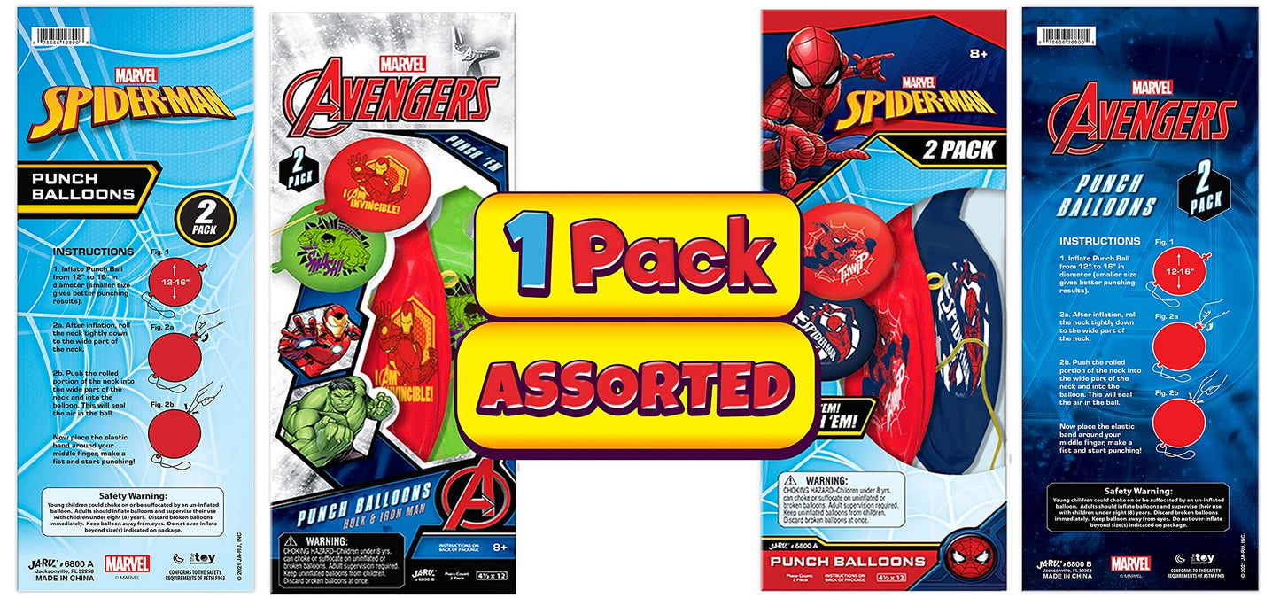 JA-RU Punch Balloons for Kids - 1 Pack of 2 Inflatable Rubber Toys, Marvel Avengers & Spiderman, Fun Birthday Decorations, Punch Balloon