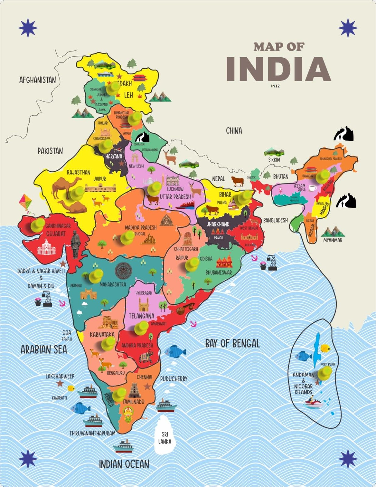 Laser Cutting Wooden India Map with Knob Educational Board for Kids__IM09
