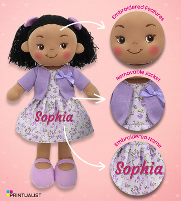 Personalized Rag Dolls For Girls - Custom 16 Inches Soft Plush Snuggle Baby Doll For Toddlers Stuffed Toys - Muecas De Trapo Per