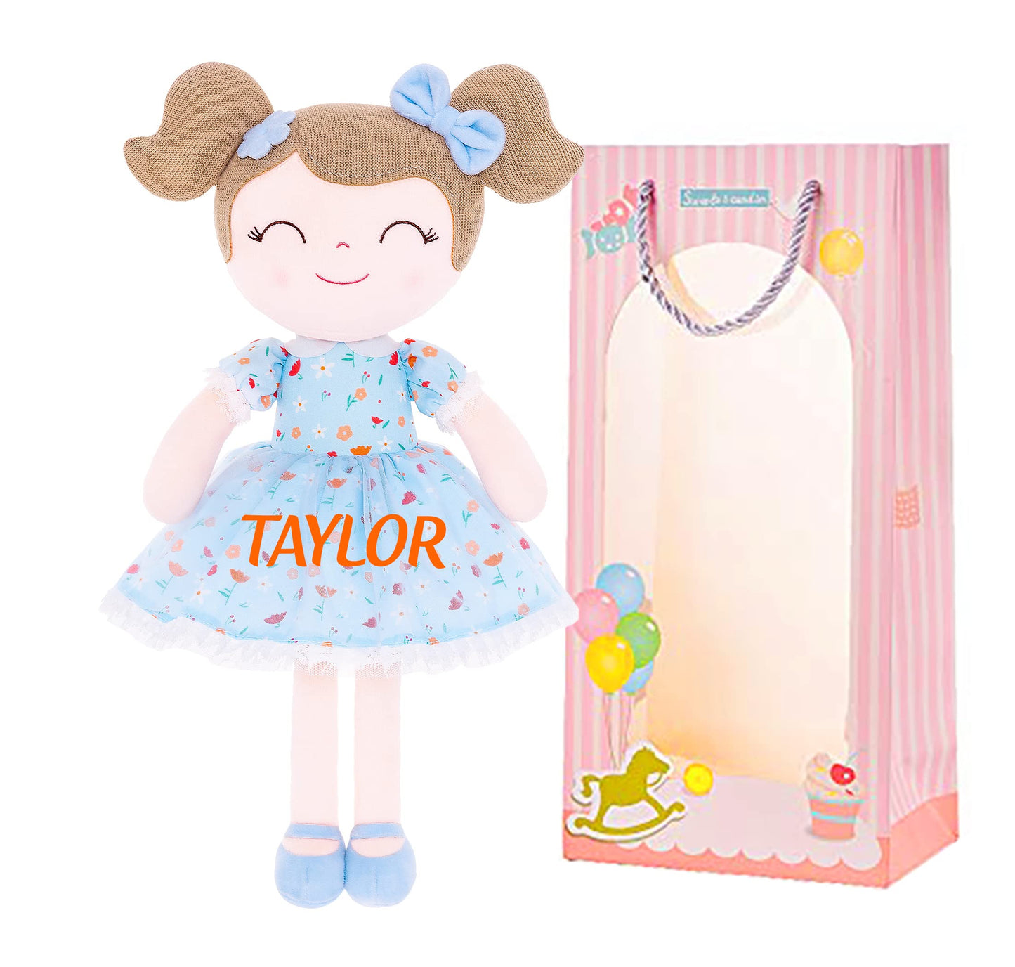 Gloveleya Personalized Doll With Your Name - Cute Floral Blue Custom Soft Plush Doll For Girls Plush Doll Customized Gifts - Muñecas De Trapo Personalizadas Para Niñas