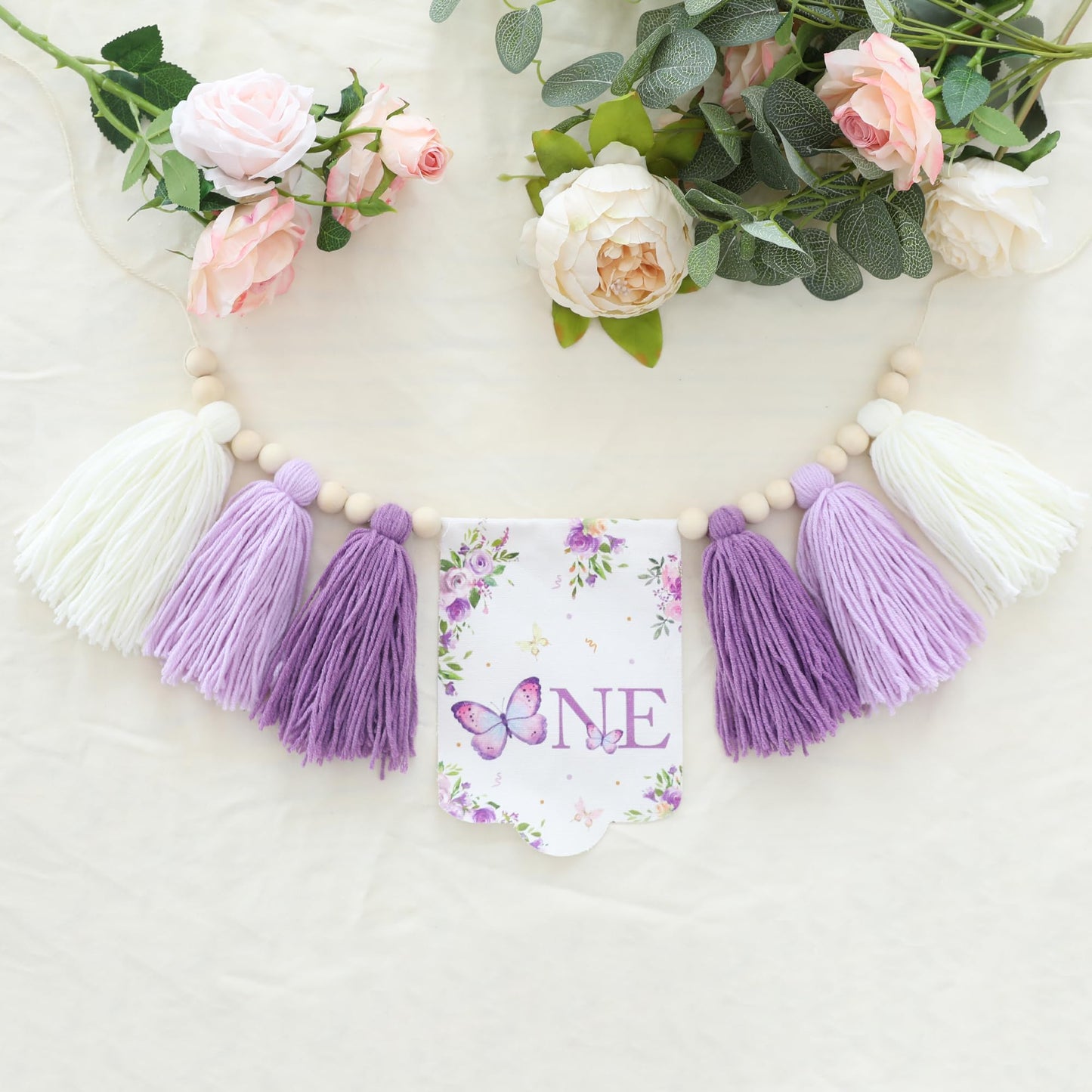 HODIHIWI Handmade Butterfly 1st Birthday High Chair Banner Purple Party Decoration For Girls Boys Wall Hangings Decorative