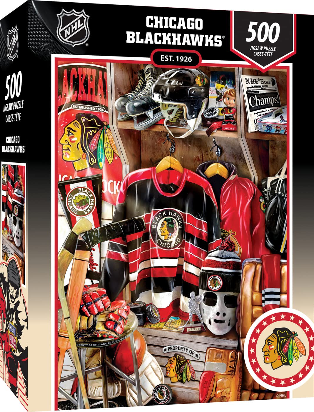 Masterpieces Game Day 500 Piece Jigsaw Puzzle For Adults - Nhl Chicago Blackhawks Locker Room - 15'X21'
