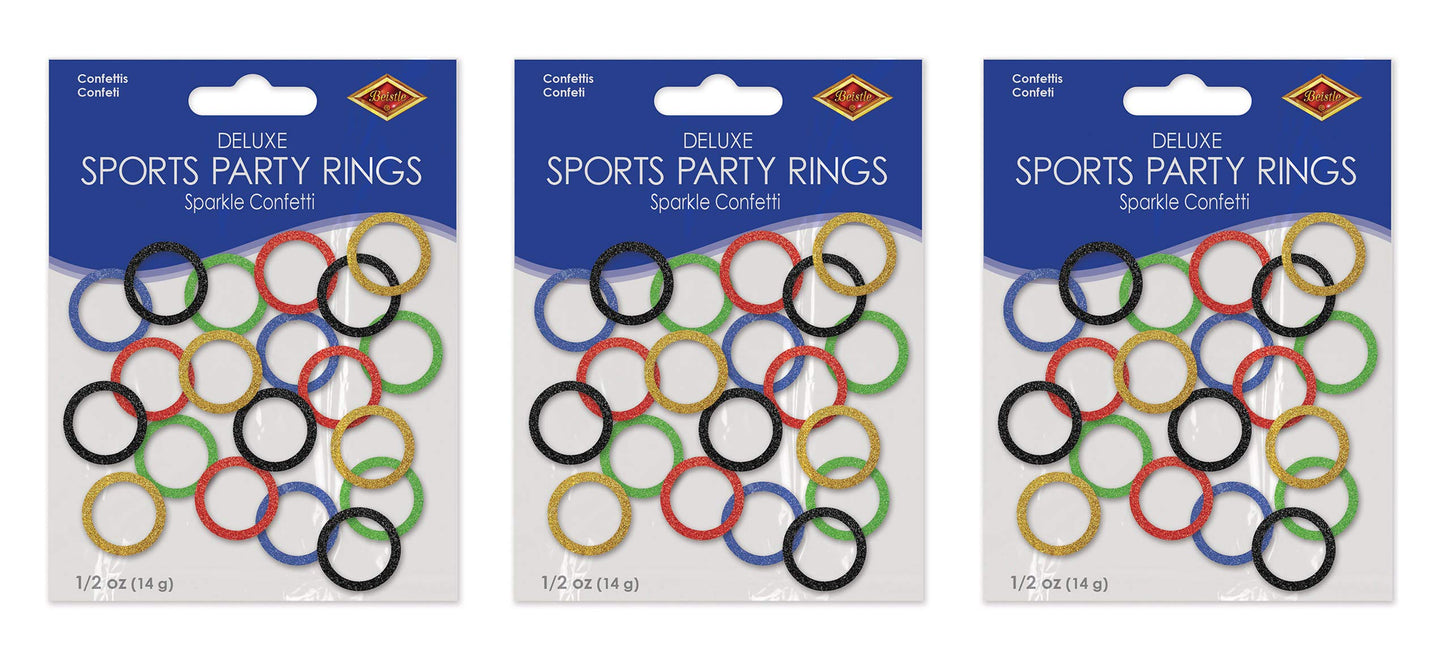 Beistle Sports Party Rings - Del Sparkle Confetti, 1.5 oz, Multicolor, Model 53671, Cardboard Pack of 3