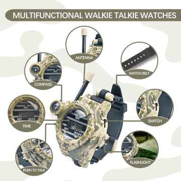 Cxjoigxi Walkie Talkies For Kids Rechargeable, Spy Watch Army Toys, 7 In 1 Walkie Talkie Watches With Flashlight, Two-Way Radios