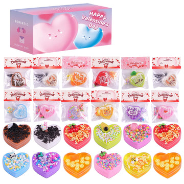 24 Pack Valentines Day Gifts Slime Hearts For Kids Classroom & Party Gifts Exchange, Valentines Cards For Valentine Party Favor,