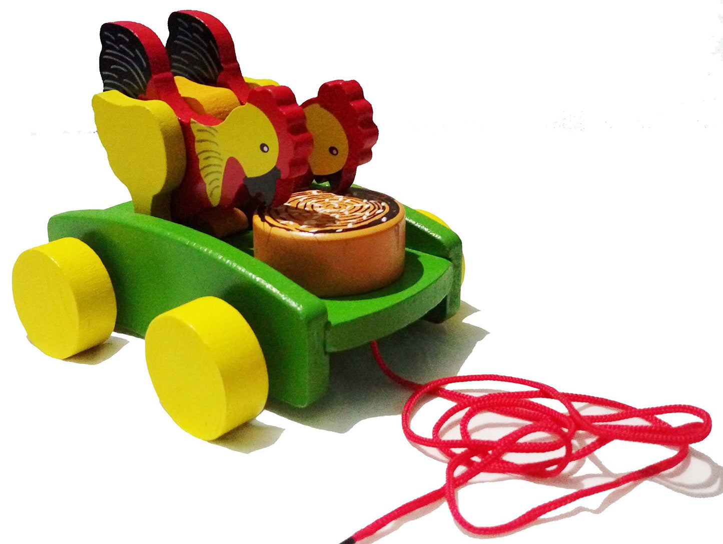 Crafts India Wooden Pull Along ToyChicken Pecking Drumming Car  Koli Car
