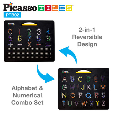 Picassotiles 2-In-1 Magnetic Drawing Board Toy 12X10 Inch Large Magnet Bead Tablet Pad With 2 Facings Alphabet+ Math Stem Free Style Educational Erasable Learning Writing Playboard In Black Ptb02