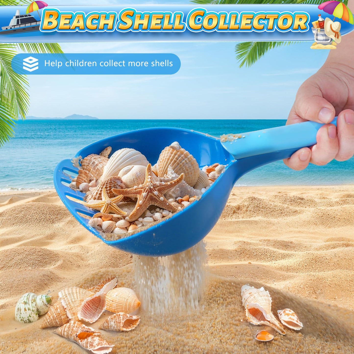 Beach Sand Toys for Kids with Collapsible Bucket and Mesh Bag, Toddlers Filter Sand Scooper Mesh Shovel Cover for Collecting She