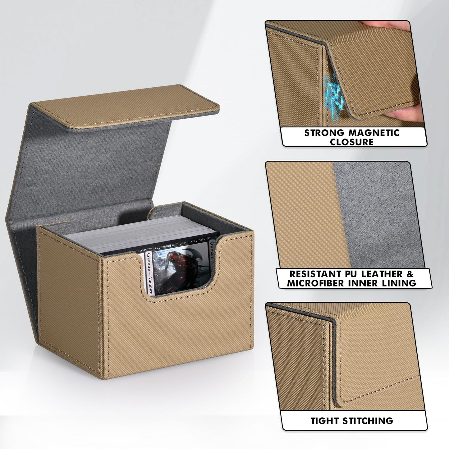 Zlca Card Deck Box For Trading Cards, Mtg Commander Deck Box Holds 120+ Single Sleeved Cards, Leather Magnetic Card Storage Box Fits For Tcg Ccg Magic Cards (Brown)