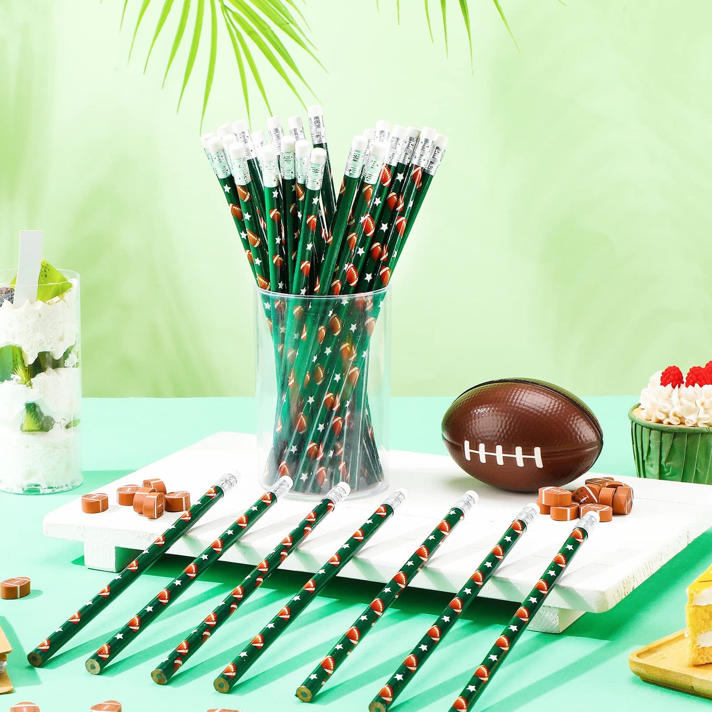 Tinlade 72 Pcs Sports Pencils And Erasers For Kids Fun Wooden Pencils For Kids Boys Sports Themed Birthday Party Favors Students Stationery Party School Office Supplies(Football)