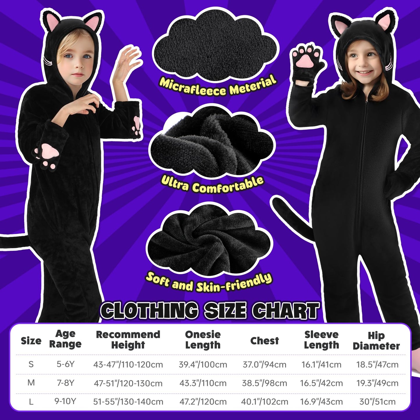 Joycover Cat Costume For Girls, Black Cat Costume For Girls Kids Dress Up, Onesie Cat Noir Costume, Role Play Halloween Costumes