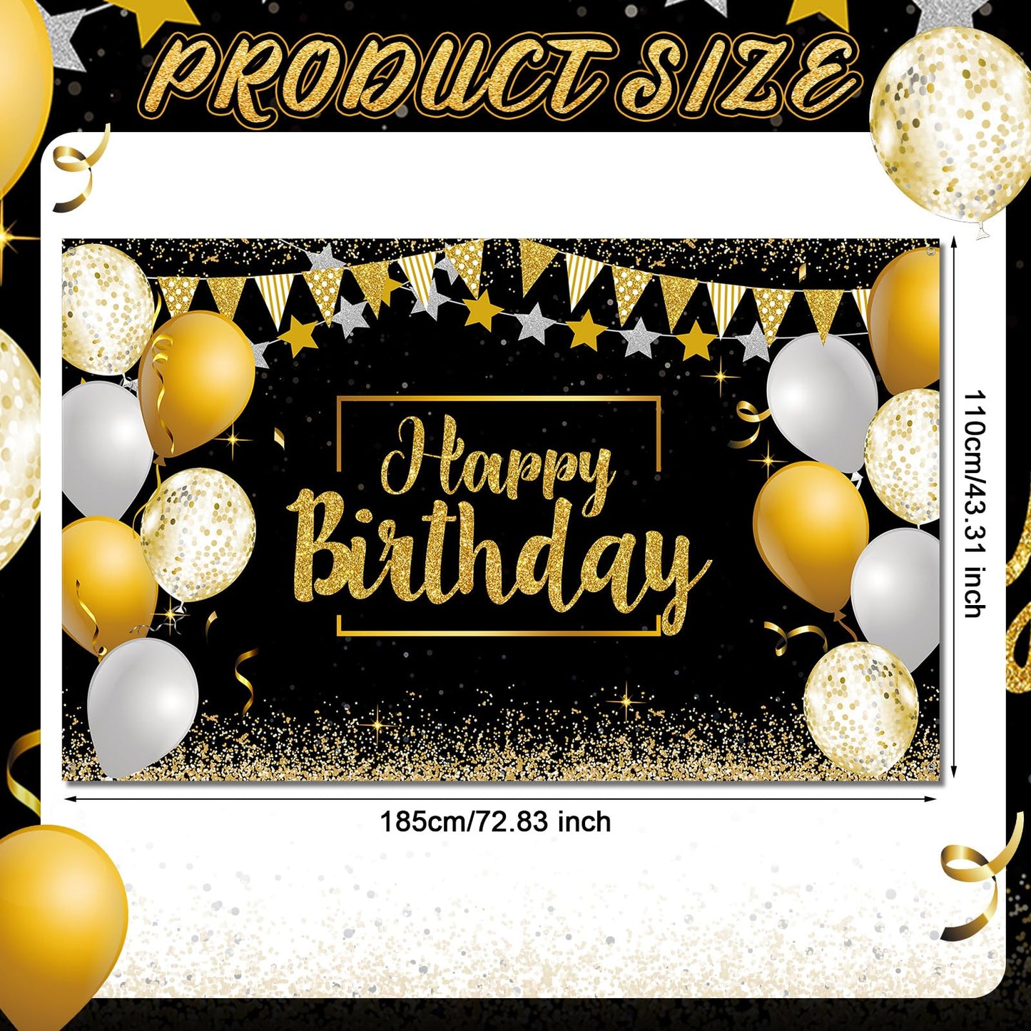 Tatuo Happy Birthday Decorations Backdrop Banner, Glitter Birthday Backdrop Sign Poster Party Supplies Photo Background for Men