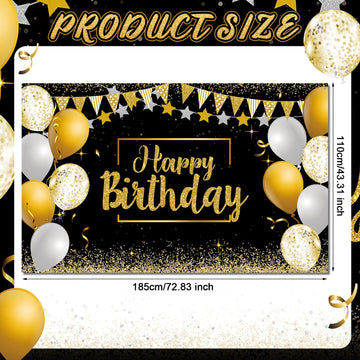 Tatuo Happy Birthday Decorations Backdrop Banner, Glitter Birthday Backdrop Sign Poster Party Supplies Photo Background for Men