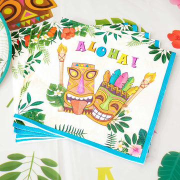 Wernnsai 50Pcs Hawaiian Luau Napkins - Tropical Tiki Themed Party Supplies Disposable Aloha Paper Napkins For Birthday Summer Pool Beach Party