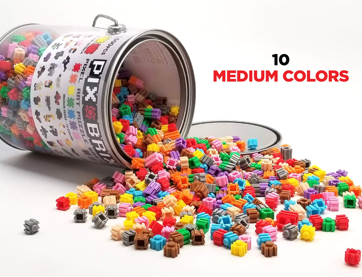 Pix Brix Pixel Art Puzzle Bricks Bucket, 1,500 Piece Kit, Medium Palette, Plastic, Model PBCM, STEM Toys for Ages 6+