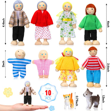 Skylety 10 Pcs Wooden Dollhouse Set Of Mini People Figures Dolls Wooden Doll Pretend Play Figures Accessories For Pretend Dollhouse Toy(Bright Style)
