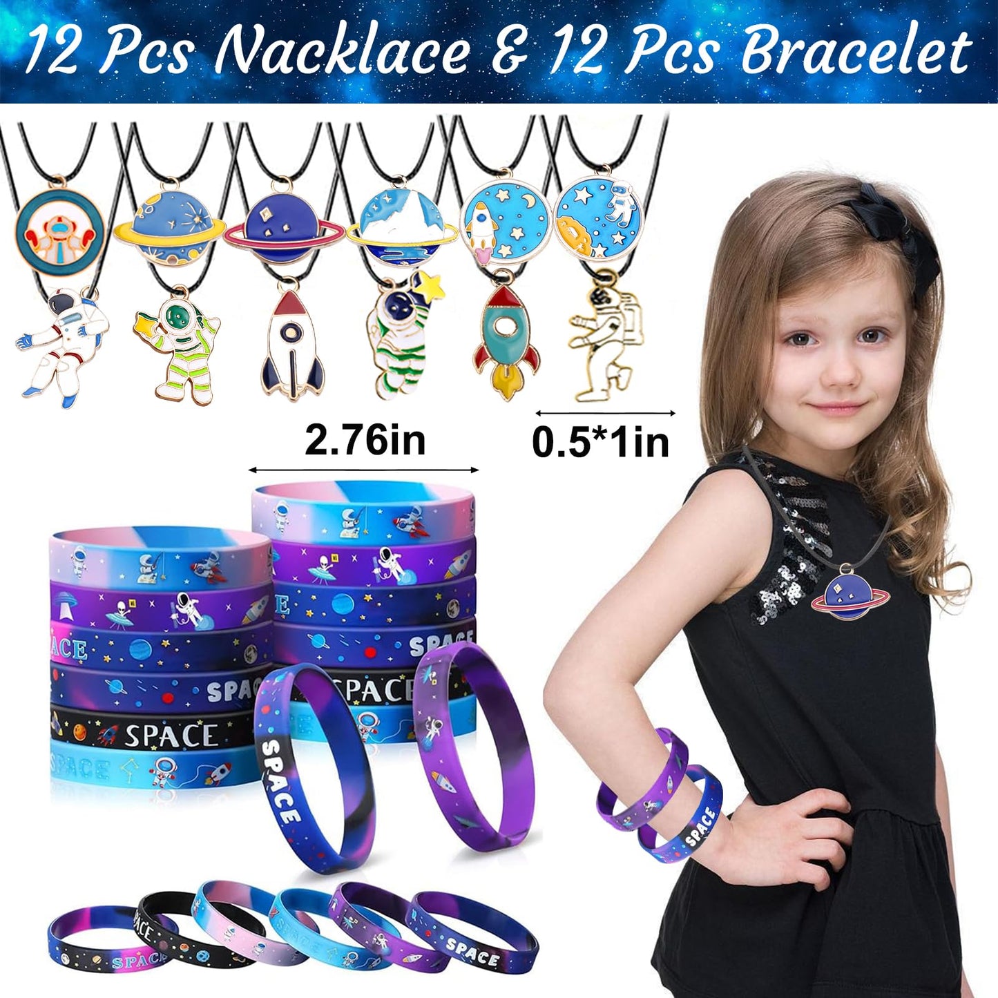 Bluegogo Space Party Favors Set - 151 Pcs Includes Stress Balls, Bracelets, Tattoos, Keychains - Perfect for Kids' Space Birthday Parties