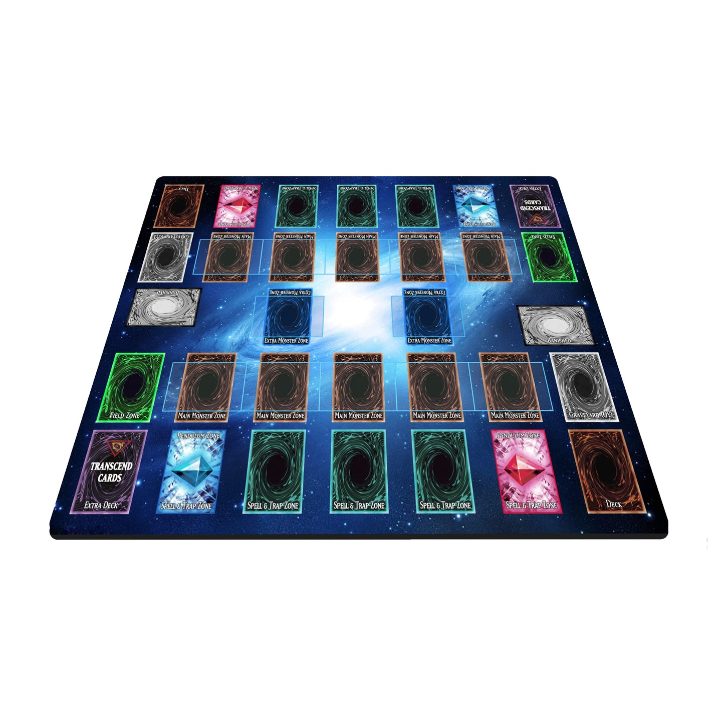 Transcend Cards 2 Player Duel Link Zones Custom Playmat - Rubber Game Mat 53 Cm X 63 Cm (Blue Galaxy Style) Compatible With Yugi
