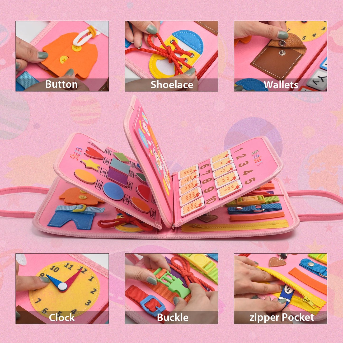 Ssoza Montessori Busy Board - Busy Board For Toddlers 3-5 Years Old - Toddler Learning Activities For Travel, Road Trip - Educat
