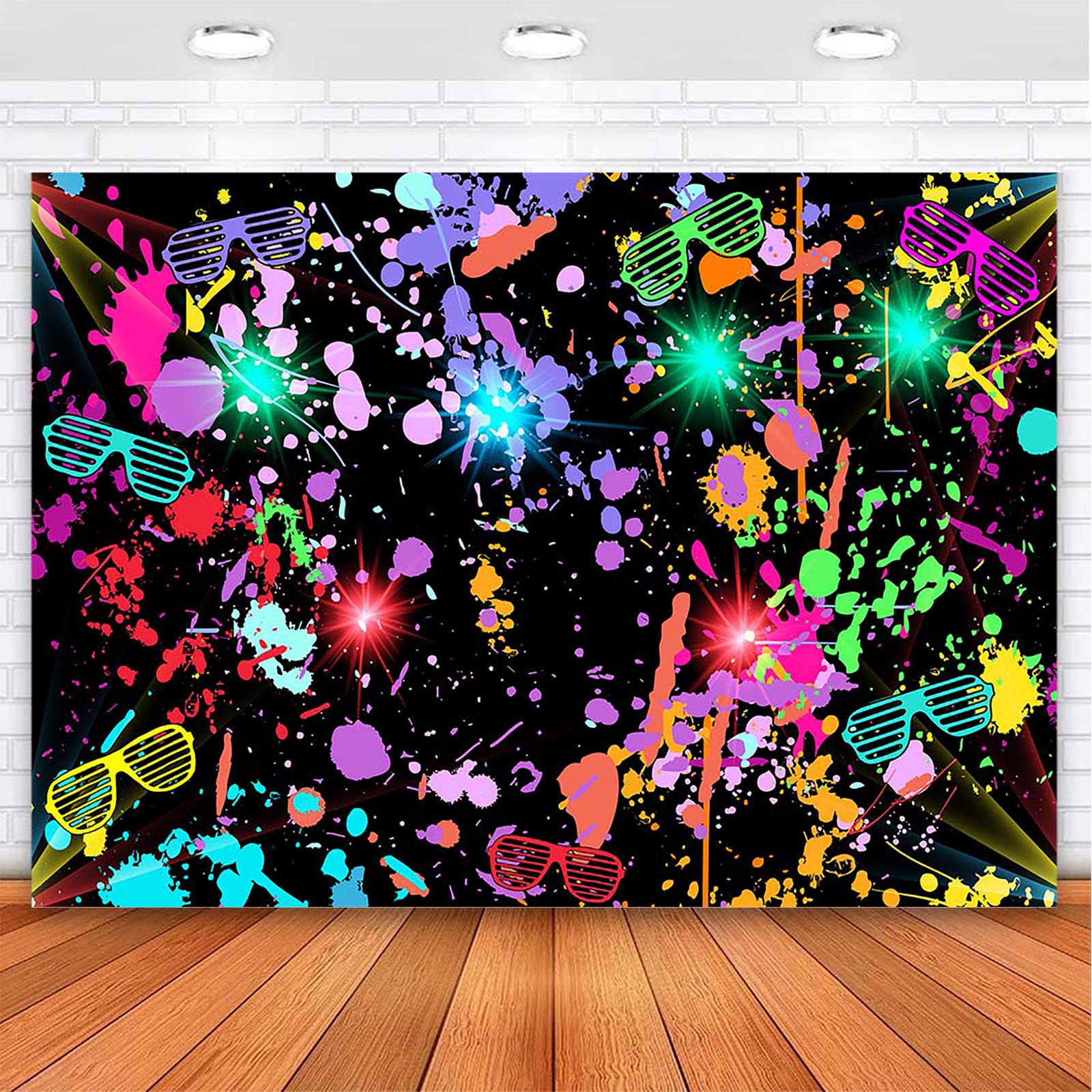 Avezano Neon Glow in The Dark Backdrop Paint Splatter Graffiti Glow Party 80s 90s Themed Birthday Background Colorful Neon Party