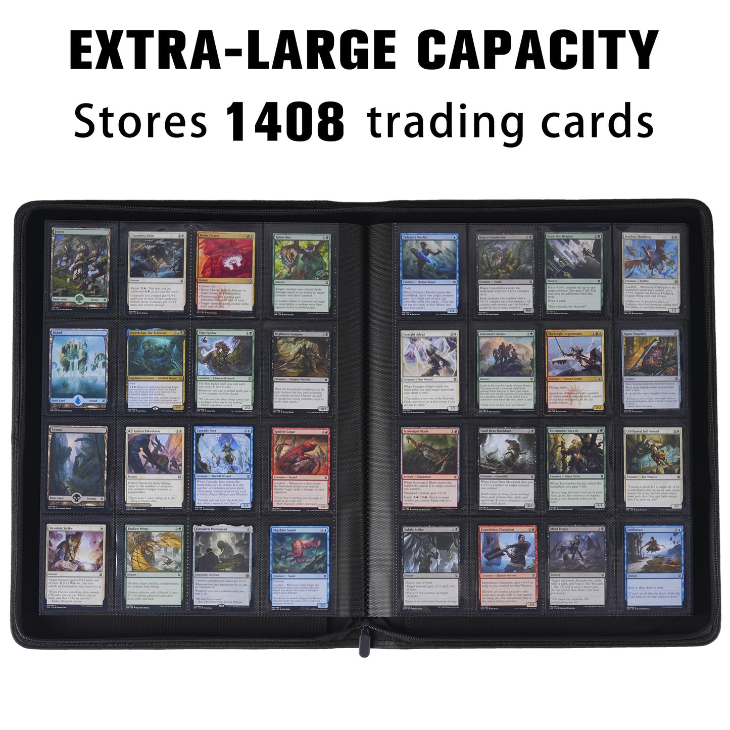 MORABTO Trading Card Binder, 16 Pocket Holds 1408 Cards, Zipper Album, Green, Model M-16P CARD BINDER 01