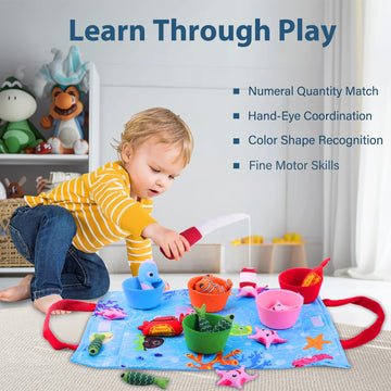 Envyvip Toddler Toy Montessori Toys For 1 Year Old Baby Boy Girl Birthday Gift, 22Pcs Cloth Fishing Game Learning Toys For Toddl