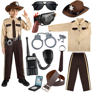 Giftinbox Police Costume For Kids, Sheriff Costume For Boys, Kids Sheriff Cowboy Costume With Accessories Halloween Costumes
