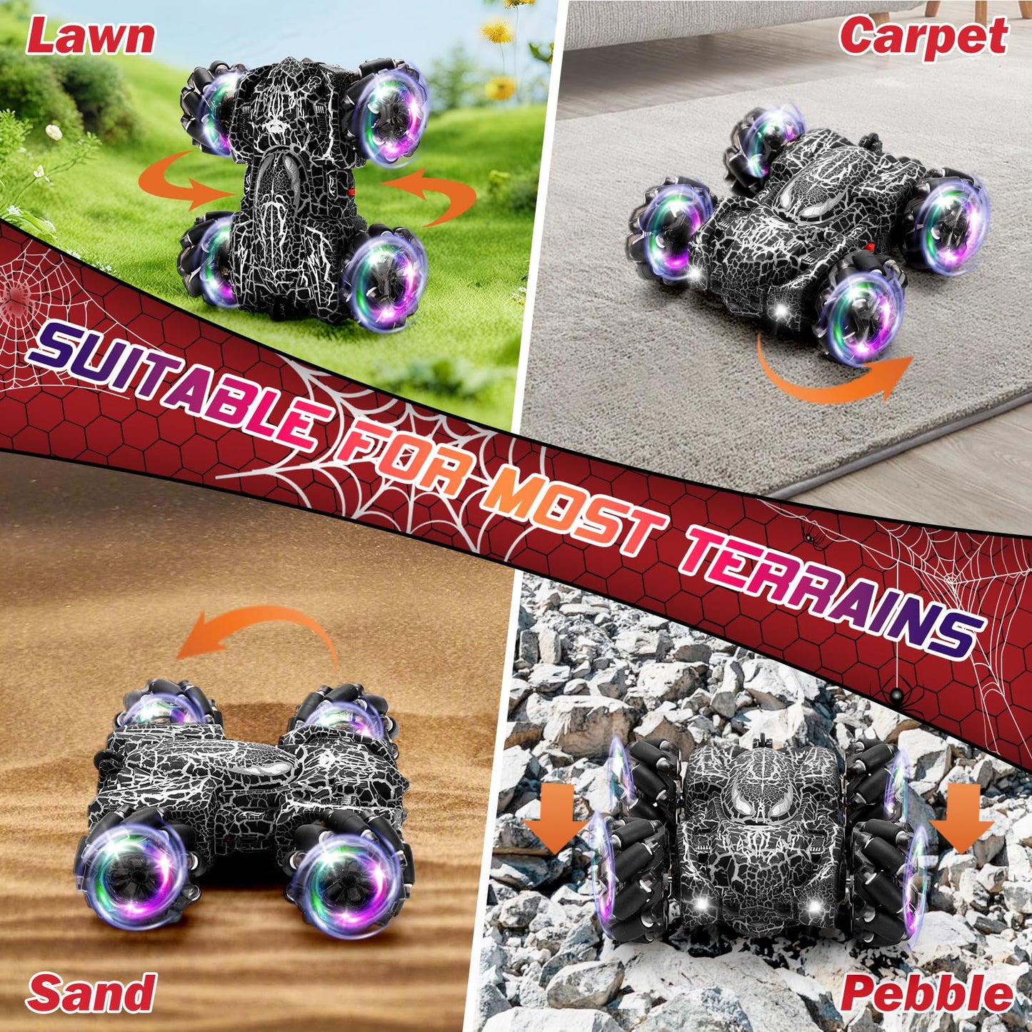 Hand Controlled Remote Control Car, 2.4Ghz Gesture Sensing RC Stunt Car with Wholebody Light & Headlight, Rechargeable 360 Rotat