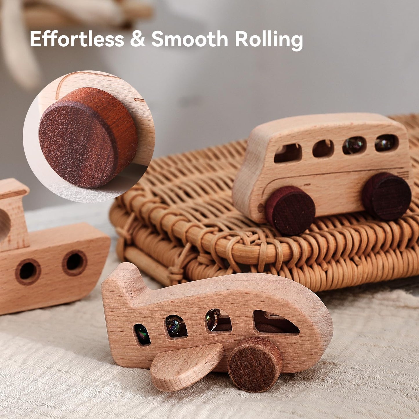 WOODEN TEETHER 3pcs Wooden Cars for Toddlers 1-3 Years Car Toys for Babies Wooden Baby Toys Include Car Boat Air