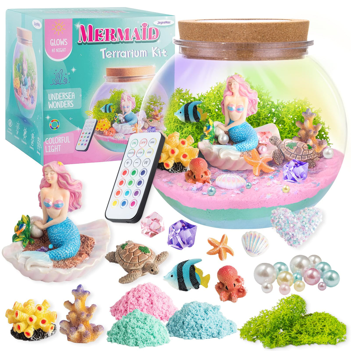 Mermaid Lightup Terrarium Kit For Kids  Led Night Light Birthday Gift For Girls Ages 4 5 6 7 812 Year Old  Mermaid Toys For