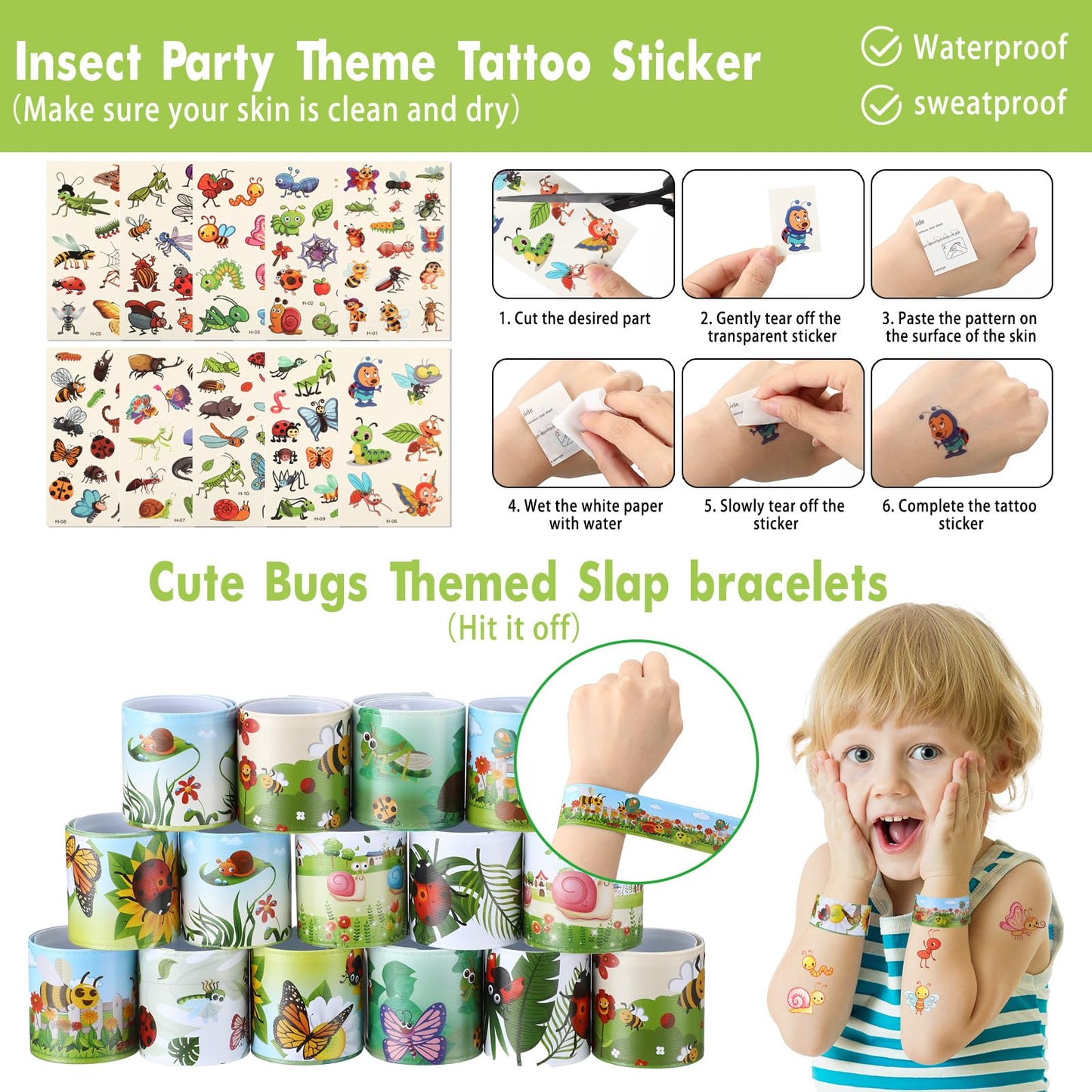 Poen 172 Pcs Insects Party Favors Bugs Birthday Party Favors Include Cup Straw Stamp Clap Bracelet Keychain Ring Puzzle Sticker