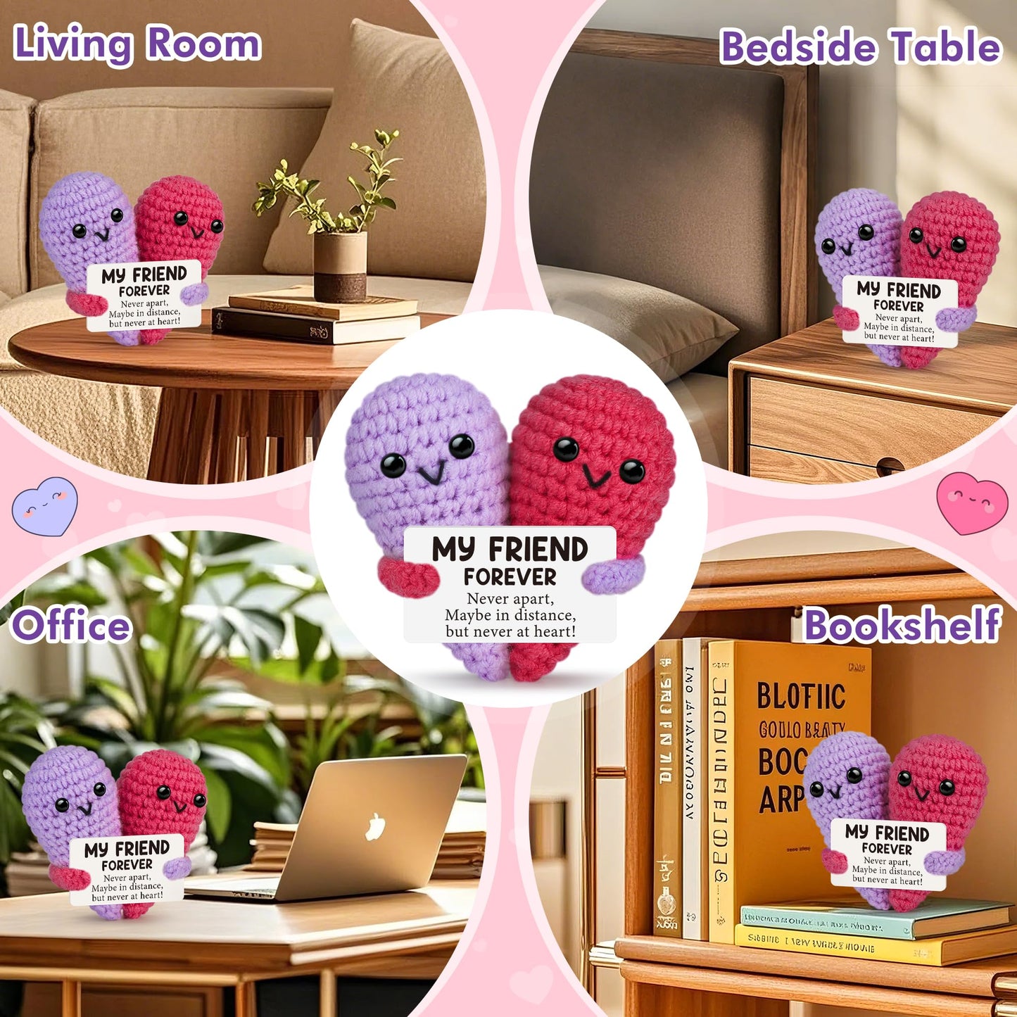 Funny Crochet Heart Gifts for My Forever Best Friend,Birthday Friendship Gifts for Women,Christmas White Elephant Goodbye Farewe