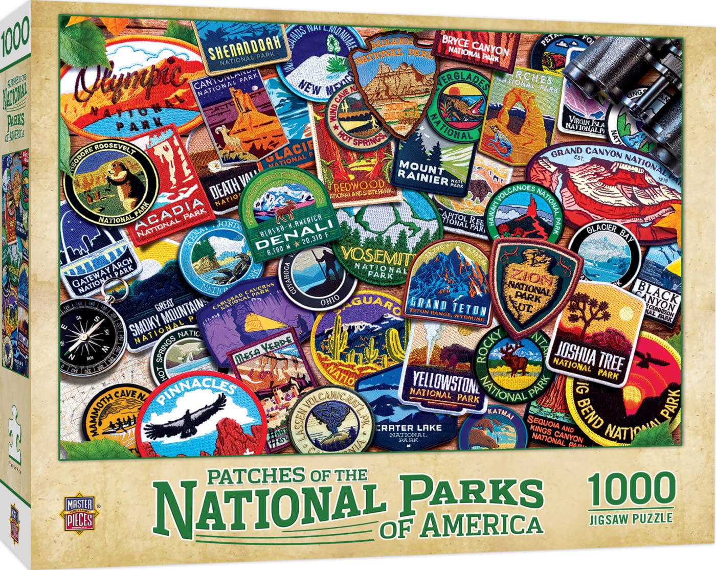 MasterPieces 1000 Piece Jigsaw Puzzle - National Parks Patches, 19.25"x26.75", Cardboard, Multi Color, Model 72184