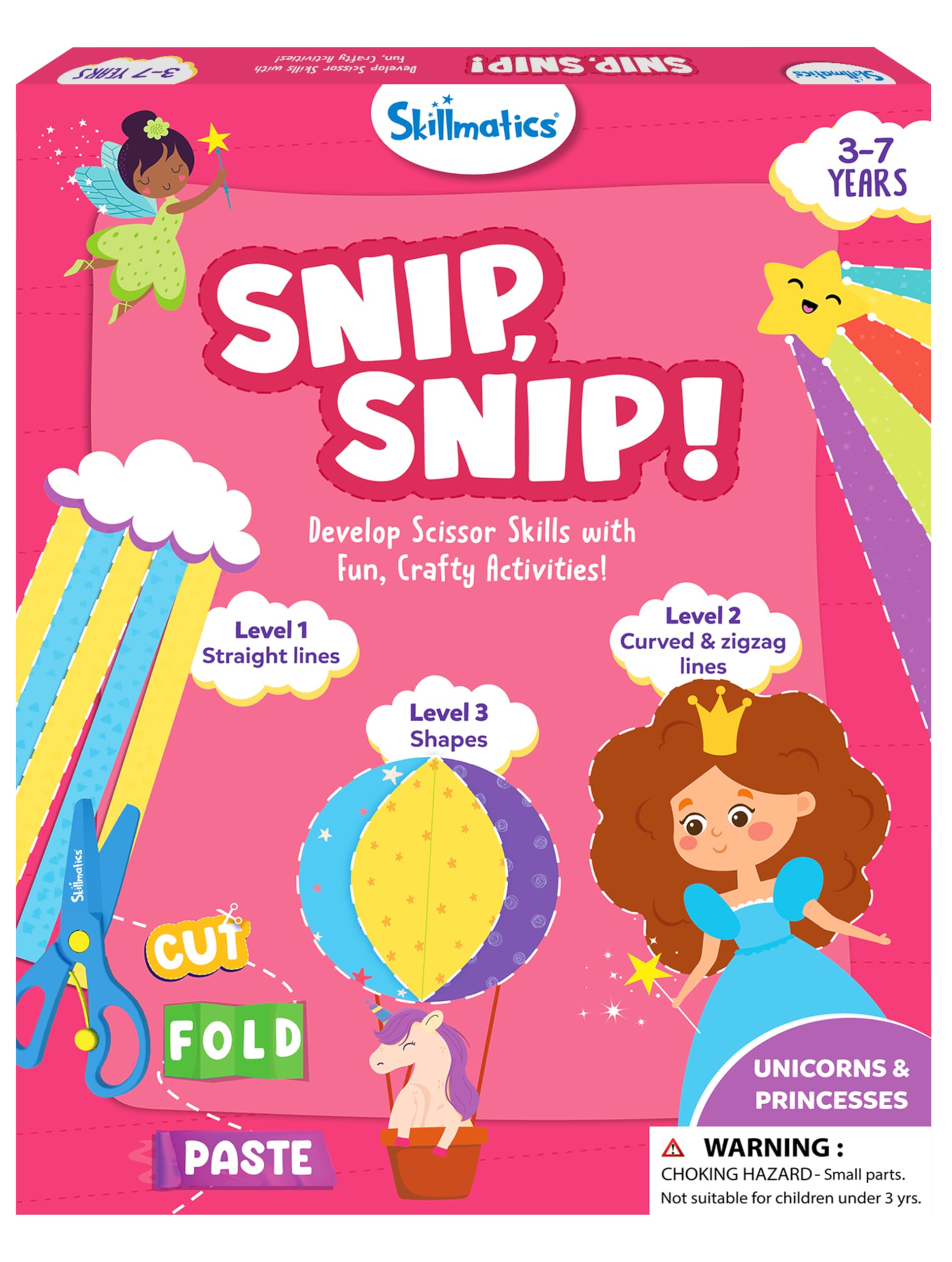 Skillmatics Art & Craft Activity Kit - Snip, Snip Unicorns & Princesses, Child Safe Scissors Activity, Develop Scissor Skills, Craft Kits, Tiktok Viral Sensation, Gifts For Ages 3, 4, 5, 6, 7