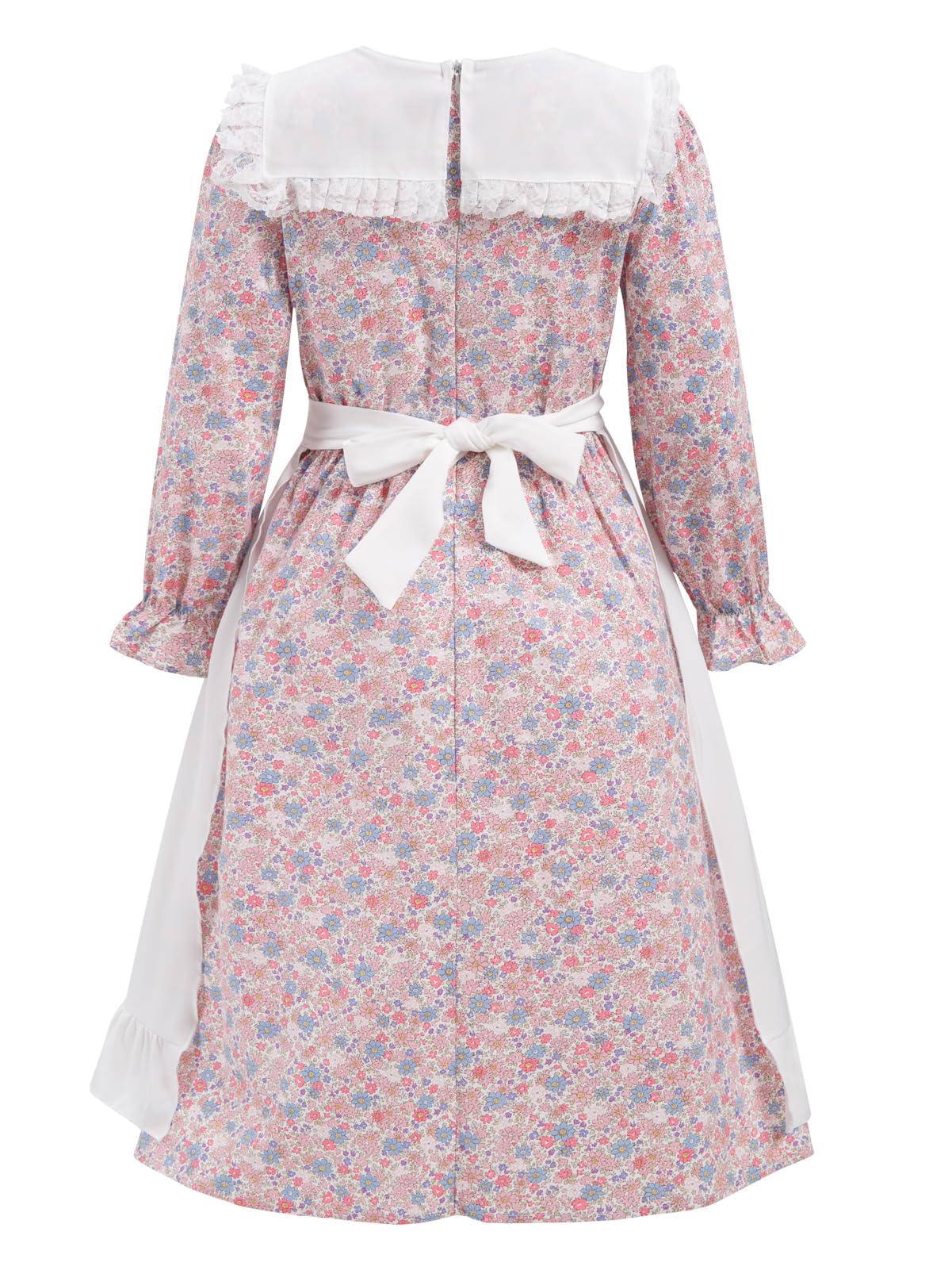 Fortmac Prairie Dress Girls Pioneer Colonial Costume Floral 1800S Pilgrim Costume With Apron And Bonnet Pink 11-12Y