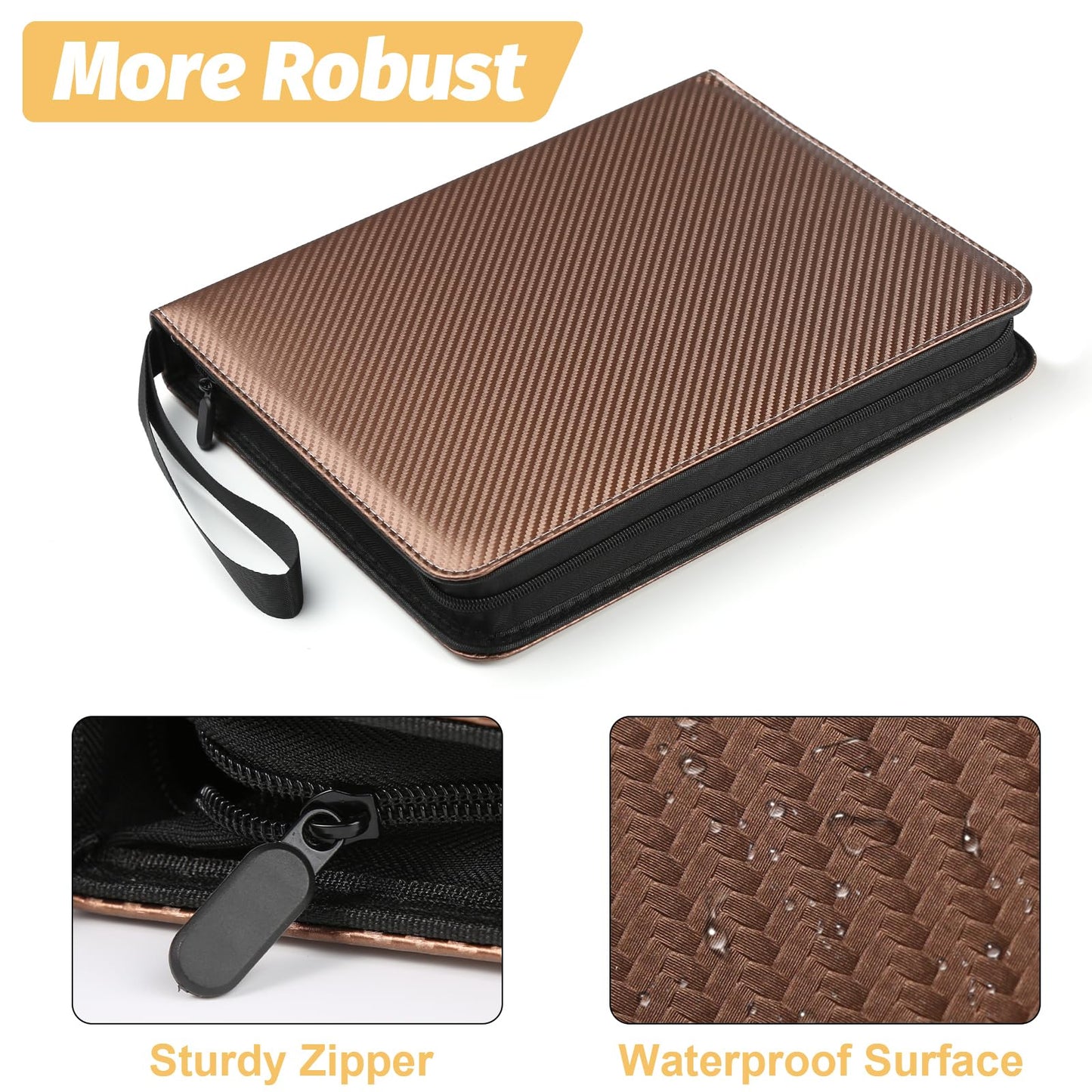 GERMUN 9 Pocket Card Binder  enhanced Zip Trading Card Binder  720 Double Sided Pocket PU Card Collection Binder  Collector Card Album  Card Folder for MTG  TCG  Sports Cards  Game Cards (Brown)