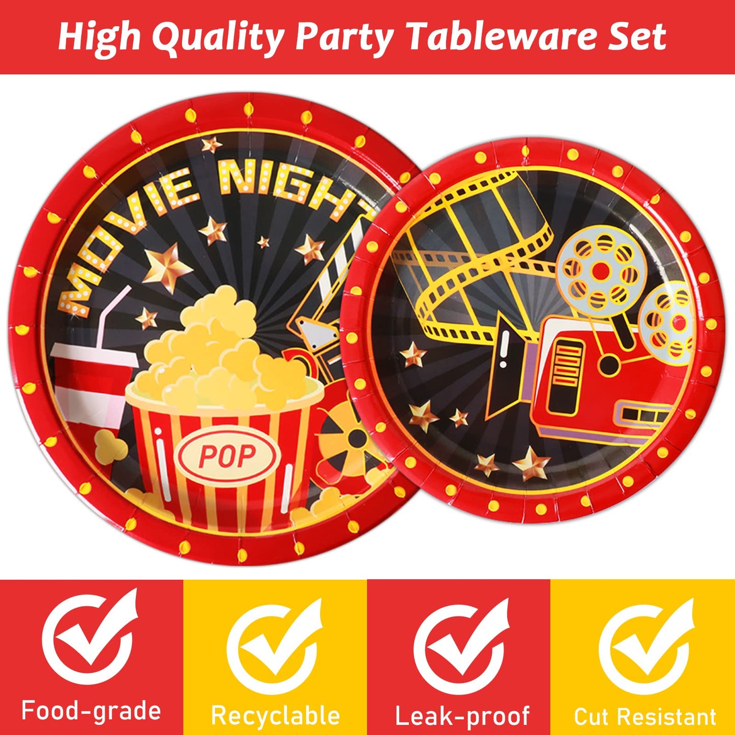 96 Pcs Movie Night Party Supplies Paper Plates Napkins Movie Party Tableware Set Awards Ceremony Theme Party Decorations Favors