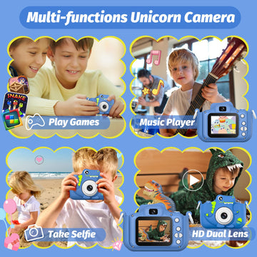 Upgrade Dinosaur Kids Camera, Christmas Birthday Gifts For Girls Boys 3-12, 1080P Hd Selfie Digital Video Camera For Toddlers, C