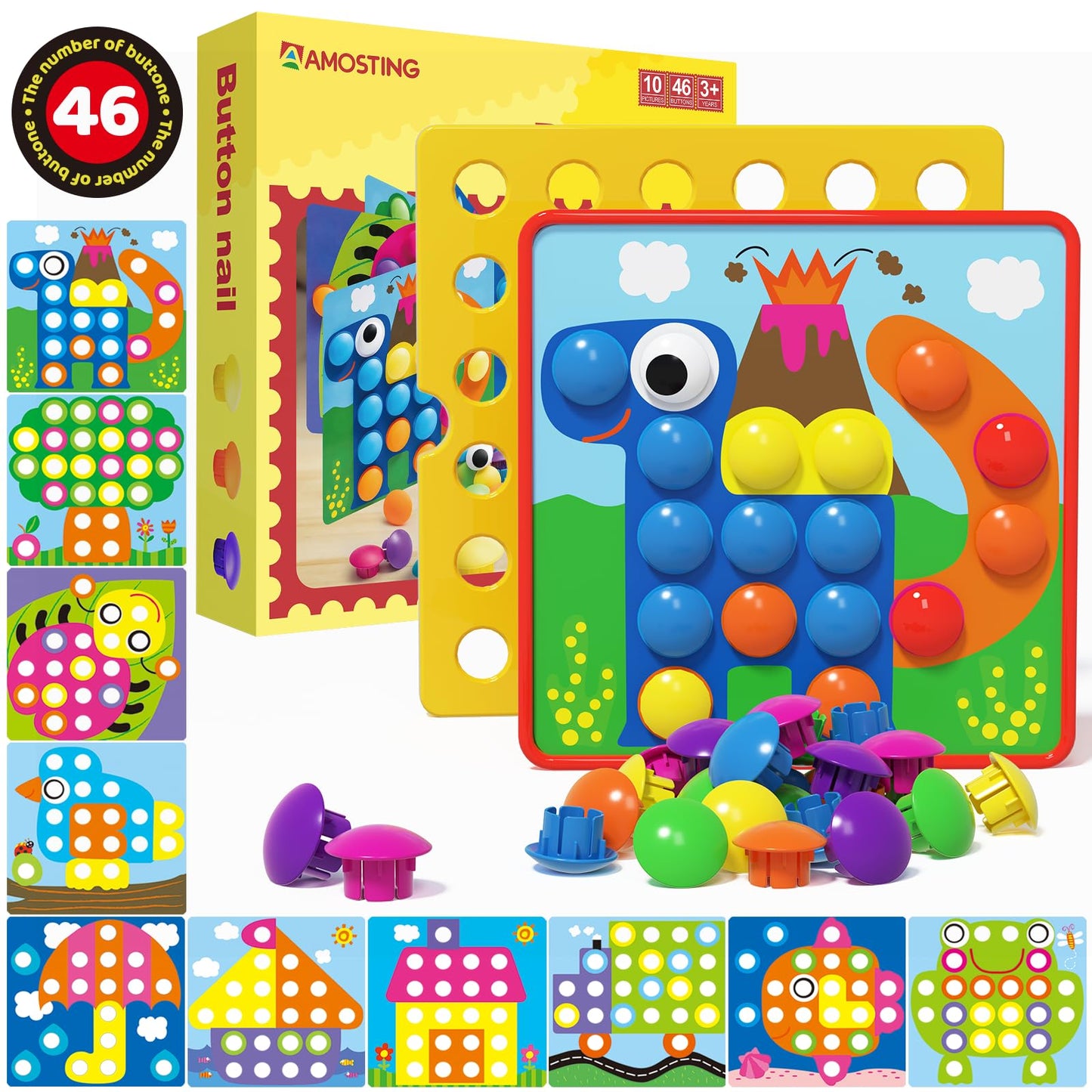 AMOSTING Color Matching Mosaic Pegboard Puzzles - Sensory Early Learning Educational Toys for Toddlers, Preschool Toys Gifts for