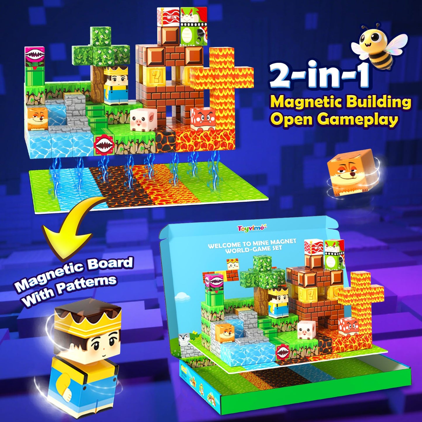 200PCS Magnetic Blocks Toys for Kids Ages 3-5 6-8 8-12 with Magnetic Board Sensory Kids Toys Stacking Blocks  Build Mine Magnet World-3 4 5 6 7 8 9 10 Year Old Boy Girls Birthday Gifts