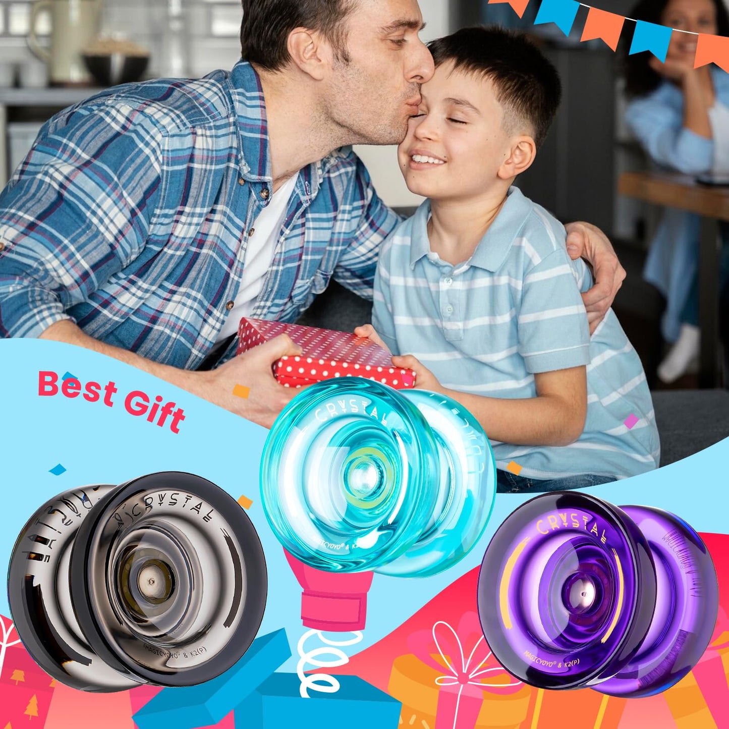 3 Pack of Yoyo K2 Crystal, Responsive Yoyos for Kids Beginner, Dual Function Yo-yos with Replacement Unresponsive Yo Yo Bearings