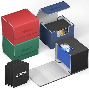 Mlikero 4 Pack Card Deck Box, Commander Deck Box Holds 400+ Double-Sleeved Cards With 4 Dividers, Leather Magnetic Closure Card