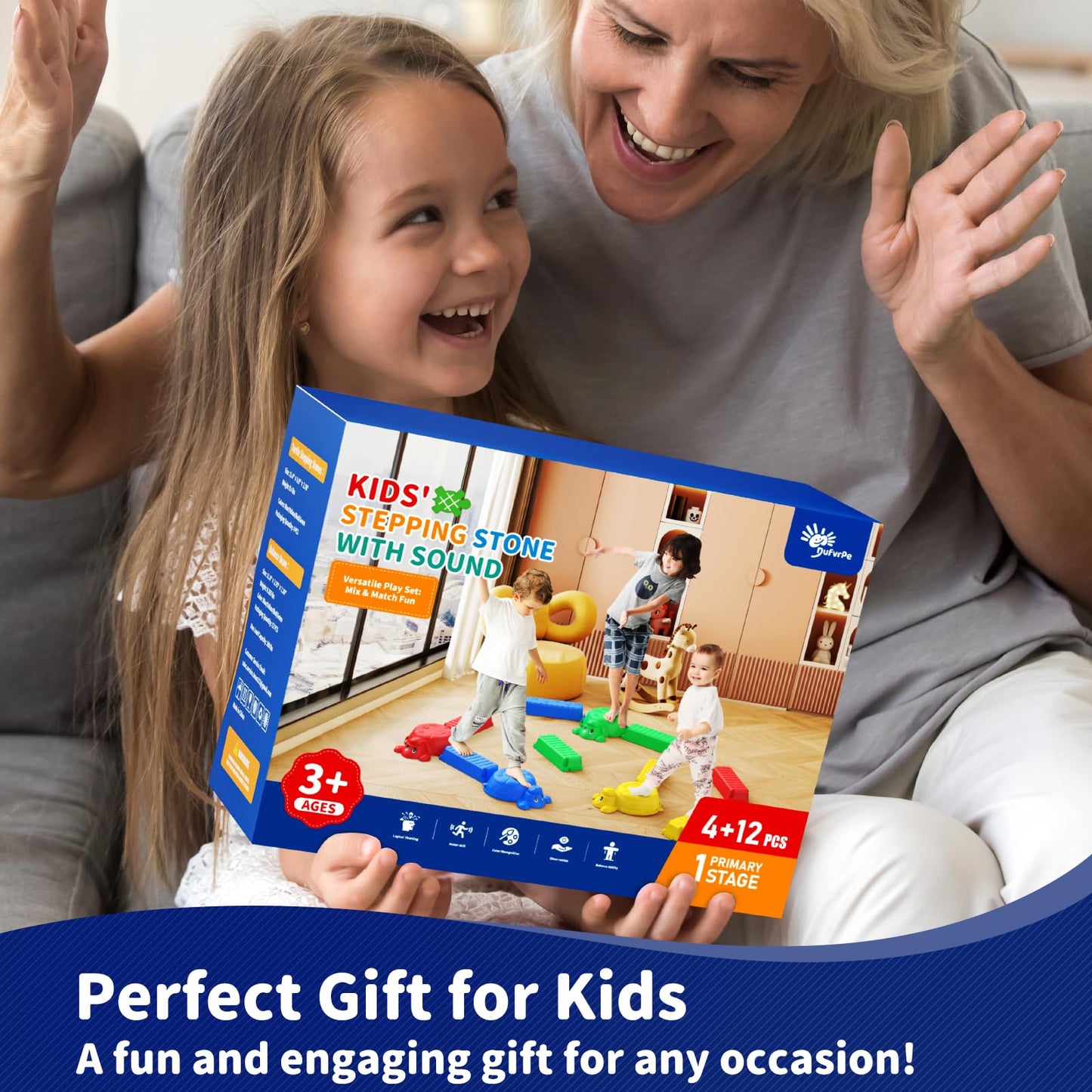 16 Pcs Balance Beam And Stepping Stones For Kids - 4 Turtle Shape Stepping Stones And 12 Connectable Beams With Sound Feature,Co