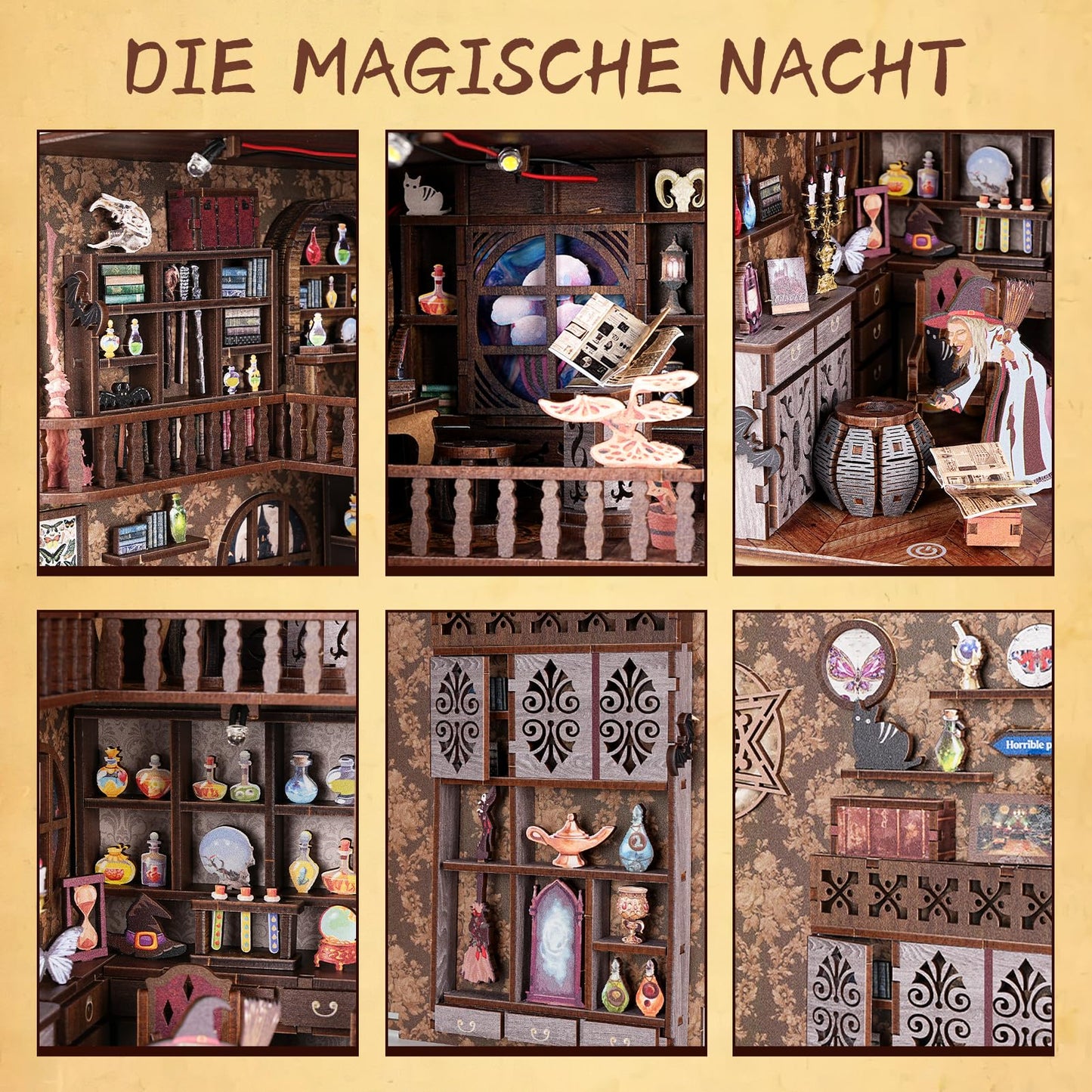 Itefdtutne Book Nook Kit For Adults, Diy Miniature Dollhouse Booknook Kit With Led Light, 3D Wooden Bookshelf Puzzle Booknook In