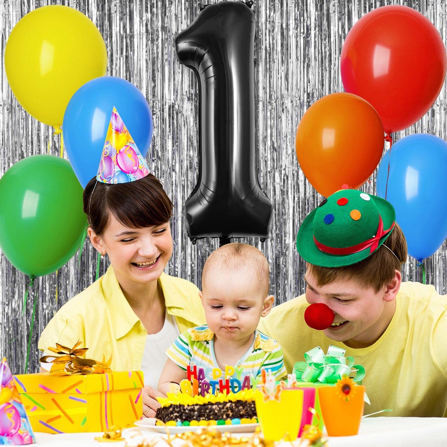 Large Black Number 1 Balloons, 40 Inch Foil Balloons, Giant Number Balloons For Women/Men Birthday Party Anniversary Celebration