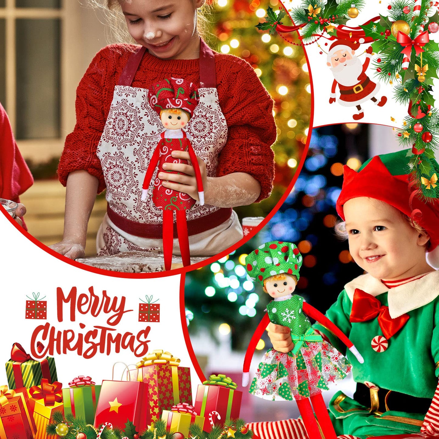 6 Pieces Santa Clothing Elf Dance Skirt Set Christmas Elf Skirts For Christmas Doll Holiday Decorations (Not Include Doll)(Elegant Style)