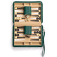 Yellow Mountain Imports Backgammon Mini Game Set - 9-inch Magnetic Checkers in Green Faux Leather Case - Travel Size HZ-BG005-A
